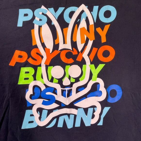 Psycho Bunny Blue Mercer Bunny Graphic Pima Cotton Crewneck T-Shirt Size 6 - Picture 2 of 9